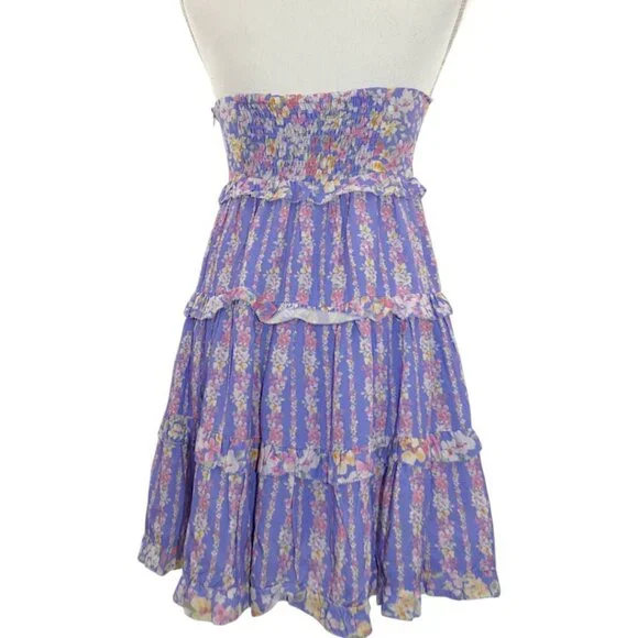 Altar'd State Lavender Floral Tiered Mini Dress Strapless NWT Size S - Picture 10 of 16